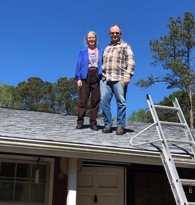 Ray and Nancy Weeks - This roof started out blistered and filled with wind damage, granule loss, and old shingles. There were leaks in the roof and the wood was rotted out in various places throughout the home. We replaced all the plywood and decking as well as removing two layers of old brittle shingles and putting bright brand new Owens Corning Duration shingles - with the patented sure nail strip, the best of the best. We had our friendly, happy, very great installation crew at work. And left the homeowner so happy they wanted to raise the roof! :-) :-) Ray and Nancy Weeks - This roof started out blistered and filled with wind damage, granule loss, and old shingles. There were leaks in the roof and the wood was rotted out in various places throughout the home. We replaced all the plywood and decking as well as removing two layers of old brittle shingles and putting bright brand new Owens Corning Duration shingles - with the patented sure nail strip, the best of the best. We had our friendly, happy, very great installation crew at work. And left the homeowner so happy they wanted to raise the roof! :-) :-)