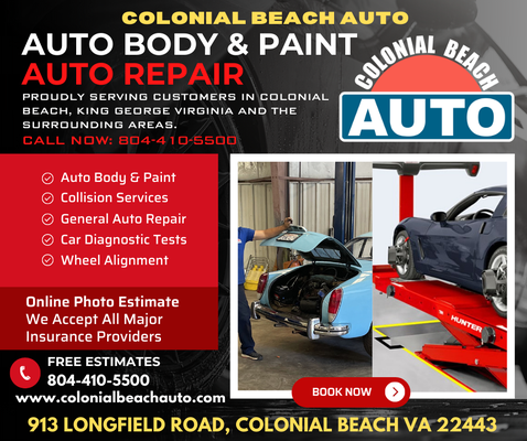 General Auto Repair - Colonial Beach Auto | Repair | Maintenance | Collision | Paint
Full Automotive Repair, Auto Body, Collision Repair  & Painting Specialists
colonialbeachauto.com  | 804-410-5500