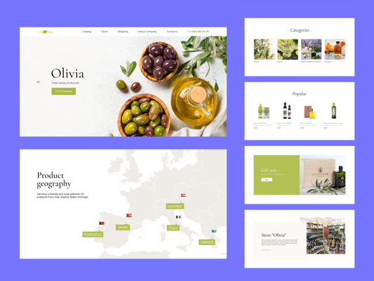 Website development for Olivia - We successfully developed an e-commerce website for "Olivia" a network of olive oil stores. Our team has worked diligently to create an online platform that caters to individuals who prioritize their health and beauty.

The website showcases a wide range of high-quality olive oils, carefully curated to meet the diverse needs and preferences of our customers. We have implemented user-friendly features and intuitive navigation, ensuring a seamless shopping experience for visitors.

Understanding the importance of health and beauty, we have paid special attention to the visual appeal of the website. The design reflects the elegance and sophistication associated with olive oil and aligns with the brand image of "Оливия."

With a user-friendly interface, customers can easily browse through different product categories, access detailed product descriptions, and make secure online purchases. We have also incorporated a personalized recommendation system to assist customers in finding the perfect olive oil for their specific needs.

Furthermore, we have integrated a secure payment gateway, providing customers with a safe and convenient transaction process. Additionally, we have implemented a responsive design, ensuring that the website is accessible and visually appealing across various devices, including desktops, tablets, and mobile phones.

Our team has worked closely with the "Оливия" team to ensure that the website accurately represents their brand and values. We are confident that this e-commerce platform will significantly contribute to the growth and success of the "Оливия" network of olive oil stores.

We would like to express our gratitude to "Оливия" for entrusting us with this project. It has been a pleasure working with their team, and we look forward to continued collaboration in the future.