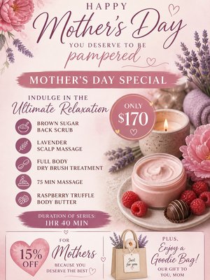 Mother’s Day package - This special will be going on until the end of May. Treat a mom all month of May, she deserves it for all she does. Mother’s Day package - This special will be going on until the end of May. Treat a mom all month of May, she deserves it for all she does.