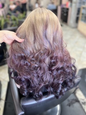 Violet ombre on natural blonde hair - Added deep violet ombre on my clients natural blonde hair Violet ombre on natural blonde hair - Added deep violet ombre on my clients natural blonde hair