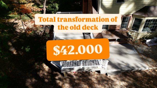 A complete transformation of the old deck - We have completely transformed an old deck. We replaced some of the rotted supports, replaced old boards that could no longer hold the deck. 

We changed the railing fasteners, removed debris under the deck, made new drainage, fixed the steps to the basement and fixed leaks. 

There was a lot of work done and in just 9 days, the old deck was transformed into a completely new composite board deck that will last for years and years to come!