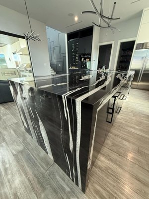 Black Panda Project - This is Called the black panda project because the exotic stone selected by the owner. Granite 3cm. Mitered drop down 2 cm. Backsplash installation as well. Black Panda Project - This is Called the black panda project because the exotic stone selected by the owner. Granite 3cm. Mitered drop down 2 cm. Backsplash installation as well.