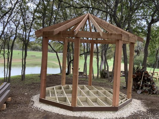 Cedar patio cover with a beautiful composite decking - All new cedar gazebo with a nice composite decking Cedar patio cover with a beautiful composite decking - All new cedar gazebo with a nice composite decking