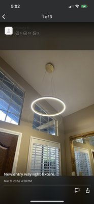Lighting upgrade - This was a small lighting upgrade. All old fixtures were old incandescent or fluorescent lighting. Changed everything out to LED. LEDs are more efficient which will save you money, last longer, and are brighter. Call me for a free quote