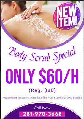 Body Srub Special - Body Scrub Sprical Only $60/H Body Srub Special - Body Scrub Sprical Only $60/H