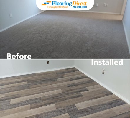 Before & After SPC Laminate in Fort Worth - Check out the before and after photos from the Fort Worth installation of SPC laminate! It is amazing how beautiful this hardwood alternative looks AND its durability & low maintenance nature make it a fantastic option for busy families and pet owners alike. Be sure to go to Flooring Direct's website to learn more about our many flooring options.