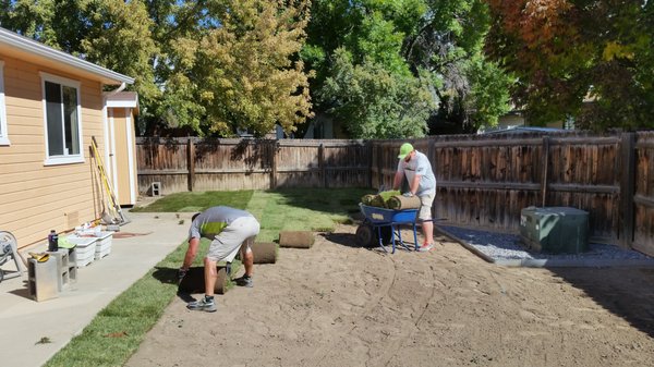 Sod Installation - This remodel of this backyard was very straightforward and looked great! Our sod installation can take as little as a day to install depending on the preparation of the soil and if there is an existing sprinkler system. Sod Installation - This remodel of this backyard was very straightforward and looked great! Our sod installation can take as little as a day to install depending on the preparation of the soil and if there is an existing sprinkler system.
