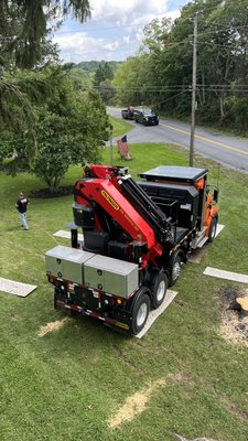 Large 100’ Spruce Tree Removal - We were hired to remove this large spruce tree that was next to the customers home. We used our crane and 92’ man lift to get the job done quickly and safely. Large 100’ Spruce Tree Removal - We were hired to remove this large spruce tree that was next to the customers home. We used our crane and 92’ man lift to get the job done quickly and safely.