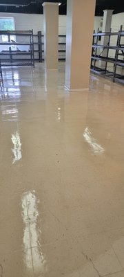 Strip and wax - Strip and wax showroom floor and scrub and clean warehouse floors in new store.