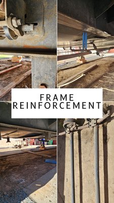 Frame Reinforcement - Transform your RV's safety and durability with our comprehensive frame reinforcement services! We begin with an exhaustive inspection to pinpoint critical stress areas, followed by meticulous preparation of the frame, removing any rust or damage. Custom-fit supports are then expertly welded to enhance structural integrity, tailored specifically to your RV's unique build. This detailed process not only fortifies the frame against future stresses but also significantly extends the lifespan of your vehicle. Choose LuisRVSD for unmatched expertise and precision in every step of frame reinforcement. Frame Reinforcement - Transform your RV's safety and durability with our comprehensive frame reinforcement services! We begin with an exhaustive inspection to pinpoint critical stress areas, followed by meticulous preparation of the frame, removing any rust or damage. Custom-fit supports are then expertly welded to enhance structural integrity, tailored specifically to your RV's unique build. This detailed process not only fortifies the frame against future stresses but also significantly extends the lifespan of your vehicle. Choose LuisRVSD for unmatched expertise and precision in every step of frame reinforcement.