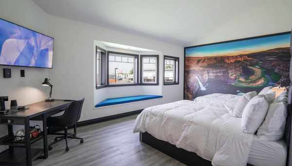 Room 203 - Two Queens - Sleeps 4 - - Two Queen Beds
- Luxury Bath/Dressing area that includes Oversized Shower with Rain Head and Bench
- 50” 4K Smart TV
- In-Room Refrigerator w/Freezer / Microwave / Coffee Machine / Safe / Ice Bucket
- Black-Out Blinds + Desk
- All rooms include free high-speed internet + individual vented & controlled A/C & Heat Room 203 - Two Queens - Sleeps 4 - - Two Queen Beds
- Luxury Bath/Dressing area that includes Oversized Shower with Rain Head and Bench
- 50” 4K Smart TV
- In-Room Refrigerator w/Freezer / Microwave / Coffee Machine / Safe / Ice Bucket
- Black-Out Blinds + Desk
- All rooms include free high-speed internet + individual vented & controlled A/C & Heat