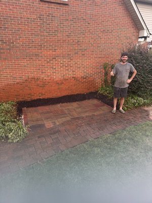 Paver Patio Addition - Added this 10 x 8 section to the customer existing paver walkway so that they had a place to park garbage cans and an outdoor storage chest in an area that used to full of bushes and garden vines Paver Patio Addition - Added this 10 x 8 section to the customer existing paver walkway so that they had a place to park garbage cans and an outdoor storage chest in an area that used to full of bushes and garden vines