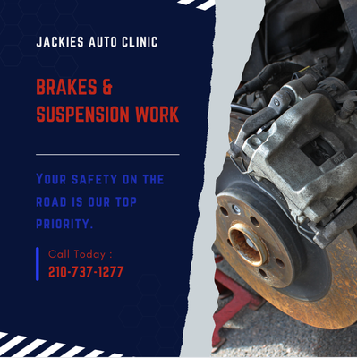 Brakes & Suspension Work - When it comes to your safety, don’t compromise. Our expert technicians diagnose and repair brake systems and suspension issues with care, so you can drive confidently.
Services Include:
🚗 Brake pad and rotor replacement
🔩 Brake inspections and repairs
🚗 Suspension checks and repairs
🔩 Shocks, struts, and steering components
Why Choose Us? Known for honest, straightforward service, we explain problems clearly and fix them right the first time. Trust Bruce ("the car doctor") and our team for safe, lasting repairs.
✔️ Hear a noise or feeling bumps? Schedule your brake or suspension service with us for dependable results. Brakes & Suspension Work - When it comes to your safety, don’t compromise. Our expert technicians diagnose and repair brake systems and suspension issues with care, so you can drive confidently.
Services Include:
🚗 Brake pad and rotor replacement
🔩 Brake inspections and repairs
🚗 Suspension checks and repairs
🔩 Shocks, struts, and steering components
Why Choose Us? Known for honest, straightforward service, we explain problems clearly and fix them right the first time. Trust Bruce ("the car doctor") and our team for safe, lasting repairs.
✔️ Hear a noise or feeling bumps? Schedule your brake or suspension service with us for dependable results.