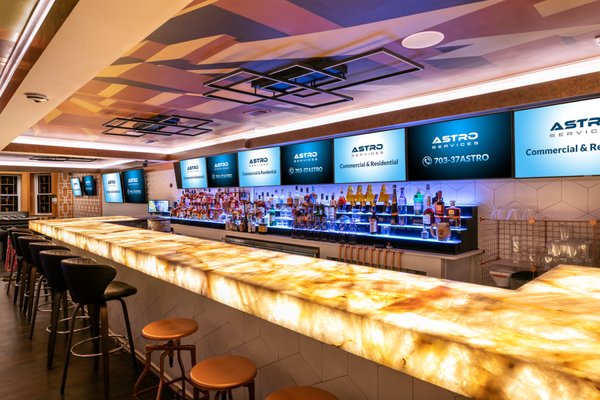 Complete Installation of Multi displays, Sound system, Security cameras at a Bar/Lounge - Complete renovation and installation of access control, Audio & Video, Data, and security system. Screens are linked to a matrix switch to broadcast several different sports game/shows to all different screens; ideal for sports bar and restaurants.