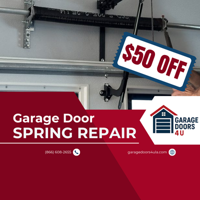 Spring Repair Special – Save $50 - Is your garage door spring causing issues? Garage Doors For You offers expert spring repair services to restore smooth operation. For a limited time, enjoy $50 off your spring repair. Ensure your garage door functions safely and efficiently—contact us today to schedule your service!