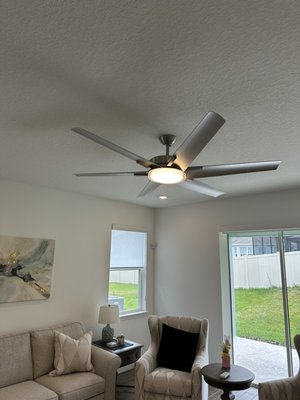 Installed 8 new fans throughout the house, along with 4 dimmer switches to adjust the recessed light around the fans. - The customer called us out to install 8 customer supplied fans along with 4 dimmers for the recessed lights. I went through each room and took down the current lights to replace with brand new fans, after completing the job a walked with the customer to insure he was satisfied. The customer was extremely satisfied and loved the new fans.
