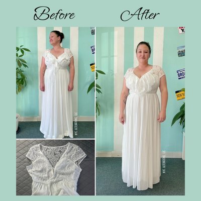 Wedding Dress Redisng and Reconstruction - We are a Lakeland bridal gown and tuxedo atelier. 💍
Our client planned a simple wedding ceremony at city hall followed by a family dinner.
She chose a classic yet elegant wedding gown, but it needed modest modifications in the front for a more conservative look, as well as hemming.
We were able to accommodate her request by redesigning to cover the cleavage and reconstructing the front by adding the lace she desired.
If you need your wedding gown redesigned, book a free consultation on Facebook, send us a message on Facebook, or call us at (863)-333-0068. Wedding Dress Redisng and Reconstruction - We are a Lakeland bridal gown and tuxedo atelier. 💍
Our client planned a simple wedding ceremony at city hall followed by a family dinner.
She chose a classic yet elegant wedding gown, but it needed modest modifications in the front for a more conservative look, as well as hemming.
We were able to accommodate her request by redesigning to cover the cleavage and reconstructing the front by adding the lace she desired.
If you need your wedding gown redesigned, book a free consultation on Facebook, send us a message on Facebook, or call us at (863)-333-0068.