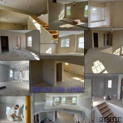 Young's Custom Homes 
New Home Construction Full Paint - Before and after pictures from our Custom New Home job we did for Young’s Custom Homes.  Ceilings, Prime walls, Light mud work, Two coats of finish. All that's left is punch out days once the builder has everything installed. 
Thanks for looking!
#MFandR
