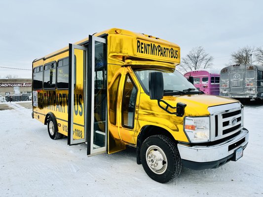 The Goldilocks Party Bus - The Goldilocks Party Bus is a super unique party bus with features that we bet you’ve never in Minnesota seen before! It has an amazing Gold exterior, with a matching interior, an amazing sound system powered by Kicker, 2 spinning bubble dance poles, a Neon Flower Wall, and a bunch of other cool features! The Goldilocks Party Bus is perfect for any occasion especially for Birthday Parties, Bachelorette Parties, Kids Parties, Festivals, Concerts, and more!
We’ve been doing Party Buses 16 years since we first opened in 2008 with just 1 bus! Now we have a fleet of over 24 Party Buses and we’re still growing! Our Party Bus sizes range from 10 to 60 passengers and in a variety of colors like Pink, Black, and White. Our brand new and super unique line of VIP Party Buses with Metallic Gold, Metallic Pink, Metallic Silver, and more!
We service most of Minnesota and the Twin Cities, Minneapolis, Saint Paul, Edina, Stillwater, and more! We also service Wisconsin including Hudson, Prescott, and more! The Goldilocks Party Bus - The Goldilocks Party Bus is a super unique party bus with features that we bet you’ve never in Minnesota seen before! It has an amazing Gold exterior, with a matching interior, an amazing sound system powered by Kicker, 2 spinning bubble dance poles, a Neon Flower Wall, and a bunch of other cool features! The Goldilocks Party Bus is perfect for any occasion especially for Birthday Parties, Bachelorette Parties, Kids Parties, Festivals, Concerts, and more!
We’ve been doing Party Buses 16 years since we first opened in 2008 with just 1 bus! Now we have a fleet of over 24 Party Buses and we’re still growing! Our Party Bus sizes range from 10 to 60 passengers and in a variety of colors like Pink, Black, and White. Our brand new and super unique line of VIP Party Buses with Metallic Gold, Metallic Pink, Metallic Silver, and more!
We service most of Minnesota and the Twin Cities, Minneapolis, Saint Paul, Edina, Stillwater, and more! We also service Wisconsin including Hudson, Prescott, and more!