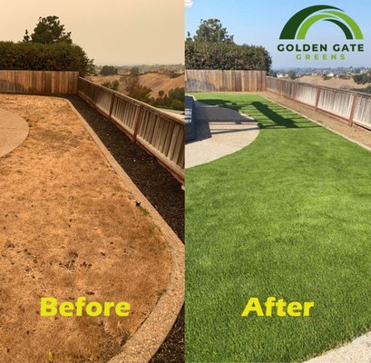 Rodgers Residence - Huge improvement to this hillside yard. We installed 510 square feet of SYNAugustine 347 artificial grass, adding much needed to this awesome yard with a great view. Rodgers Residence - Huge improvement to this hillside yard. We installed 510 square feet of SYNAugustine 347 artificial grass, adding much needed to this awesome yard with a great view.
