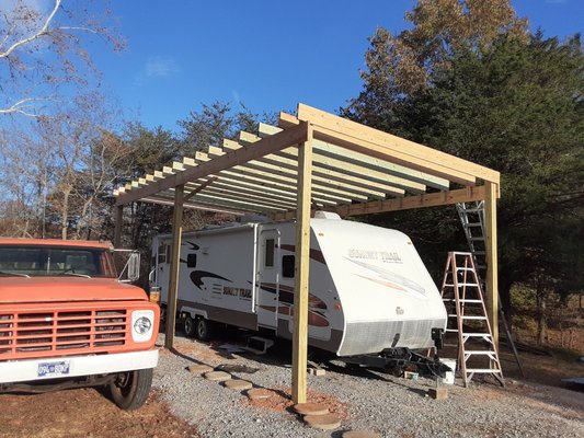 rv car port - Helping a customer keep their rv covered to save it from the weather and this is a very big free standing structure. This took a week to complete and the final cost was less than I quoted and was able to save the customer money! rv car port - Helping a customer keep their rv covered to save it from the weather and this is a very big free standing structure. This took a week to complete and the final cost was less than I quoted and was able to save the customer money!