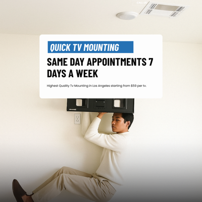 Need your TV mounted? - We specialize in professional TV mounting for homes, apartments, and condos throughout Los Angeles.
✔ TVs 32”–85”
✔ Drywall, brick & concrete mounting
✔ Fireplace installations
✔ In-wall wire concealment
✔ Soundbar mounting
✔ Same-day availability
Our goal is simple: secure installation, perfectly level, and no visible wires.
Message us with your TV size and wall type for a fast quote. Need your TV mounted? - We specialize in professional TV mounting for homes, apartments, and condos throughout Los Angeles.
✔ TVs 32”–85”
✔ Drywall, brick & concrete mounting
✔ Fireplace installations
✔ In-wall wire concealment
✔ Soundbar mounting
✔ Same-day availability
Our goal is simple: secure installation, perfectly level, and no visible wires.
Message us with your TV size and wall type for a fast quote.