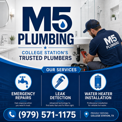 Expert Plumbing - 5 Plumbing is a locally owned and operated business in College Station that provides high-quality residential and commercial plumbing solutions with a commitment to honest pricing. With over six years of experience and a perfect 5.0-star rating on Yelp, their expert team handles everything from routine inspections and leak repairs to complex water heater installations and specialized excavation work.