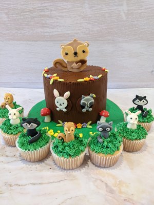 Woodland Animals Cake, Cupcakes, and Cakesicles - Woodland Cake, Cupcakes, and Cakesicles. Homemade. Made From Scratch. Homemade Marshmallow Fondant.