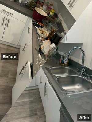 Kitchen Cleaning - "We transformed this unorganized and neglected kitchen into a spotless, functional space. Our team performed a deep clean and complete organizational overhaul, leaving the area fresh, tidy, and ready to enjoy." Kitchen Cleaning - "We transformed this unorganized and neglected kitchen into a spotless, functional space. Our team performed a deep clean and complete organizational overhaul, leaving the area fresh, tidy, and ready to enjoy."