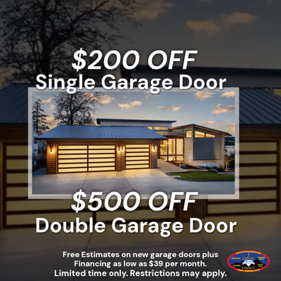 Save on New Garage Door Installations - Take advantage of special savings on new garage doors with $200 off a single garage door installation or $500 off a double garage door installation. One Clear Choice Garage Doors provides professional installation services and a wide selection of styles to fit your home's needs. Save on New Garage Door Installations - Take advantage of special savings on new garage doors with $200 off a single garage door installation or $500 off a double garage door installation. One Clear Choice Garage Doors provides professional installation services and a wide selection of styles to fit your home's needs.