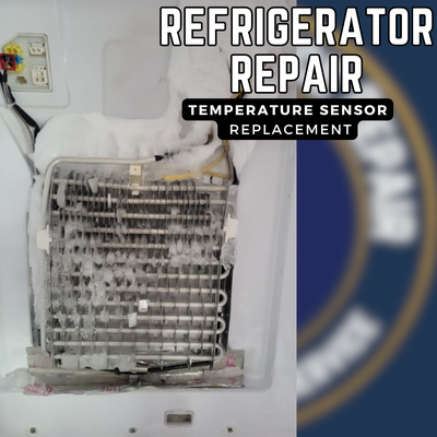 Refrigerator Repair: Temperature Sensor Replacement - The initial request from the customer was that the fan in the back of their refrigerator was frozen over, causing cooling issues. Our skilled technician diagnosed the problem and identified a faulty temperature sensor as the cause. We replaced the temperature sensor with a new, high-quality part. This repair restored the refrigerator's proper cooling function and prevented the fan from freezing over.