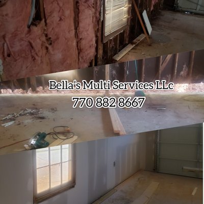 reframed the damage part - We Lift one side of the home, the home Settle down about 5 inches. we had to readjust the framing. Placed new insulation and drywall the places where was needed. reframed the damage part - We Lift one side of the home, the home Settle down about 5 inches. we had to readjust the framing. Placed new insulation and drywall the places where was needed.