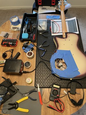 Danelectro 56' U2 Vintage Re-Issue - Scope of Work / Diagnose failure of wiring and components. Test 2 pickups, 3-way switch, 2 volume pots, 2 tone pots and circuit wiring. Repair pot wiring, replace pickup grounds, wire new output jack, replace 3-way switch and rewire. Danelectro 56' U2 Vintage Re-Issue - Scope of Work / Diagnose failure of wiring and components. Test 2 pickups, 3-way switch, 2 volume pots, 2 tone pots and circuit wiring. Repair pot wiring, replace pickup grounds, wire new output jack, replace 3-way switch and rewire.