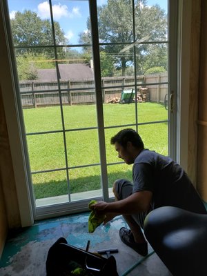 Lsu Man Cave - SA5 install on these French sliding doors in this customer's man cave. We added privacy and reduced the glare of the sun for sure!