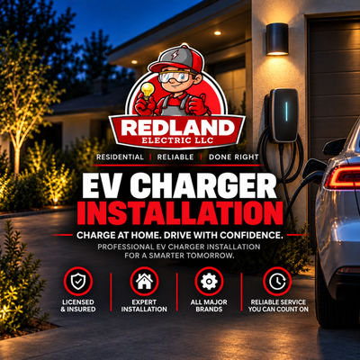 EV Charger Installation - Charge your EV conveniently at home with professional EV charger installation from Redland Electric LLC. We install reliable residential charging solutions designed to give you safe, convenient access to EV charging right from your property.

Whether you’re installing your first home charger or preparing your electrical system for an EV, our team provides professional installation with safety, reliability, and long-term performance in mind.

Proudly providing EV charger installation in Greenville, SC and surrounding communities. Contact Redland Electric LLC to get your home ready for convenient EV charging.