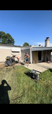850sq’ patio - This customer was ready to get rid of their old cracked concrete patio for a beautiful new Belgard paver patio. In addition to the brand new patio, we also leveled and laid sod over the entire backyard!