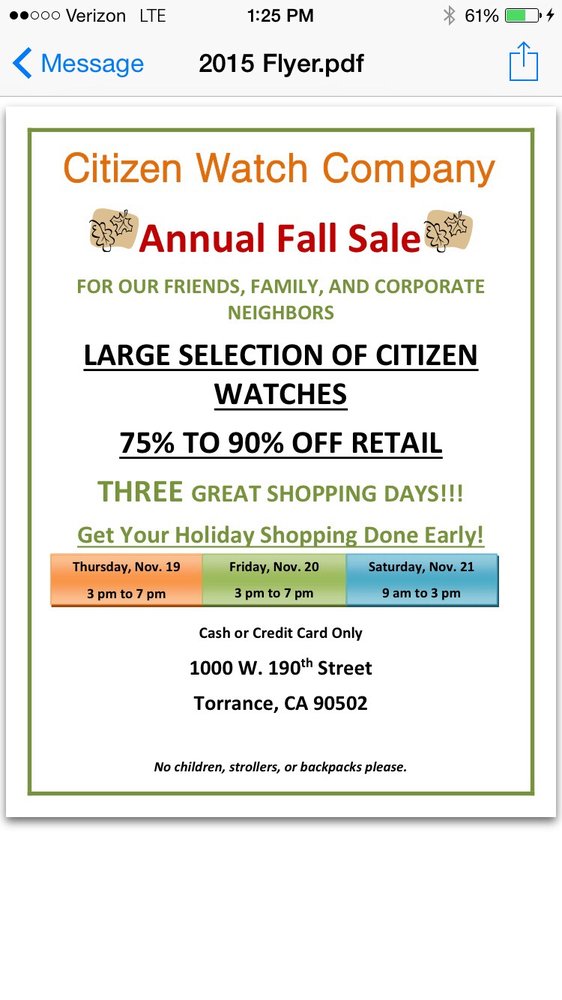 citizen watch company phone number